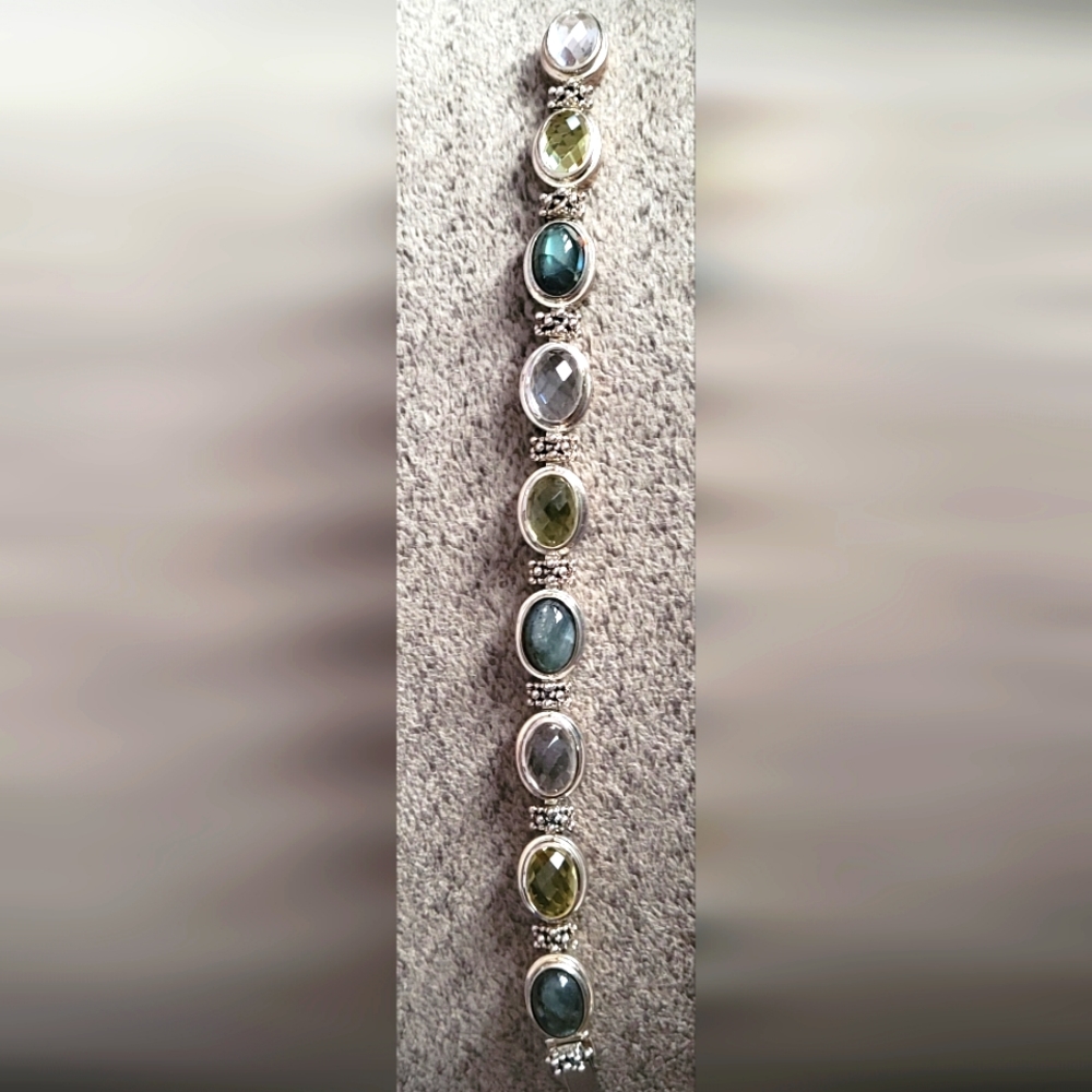 Michael Dawkins multi gemstone Sterling silver clasp closure bracelet